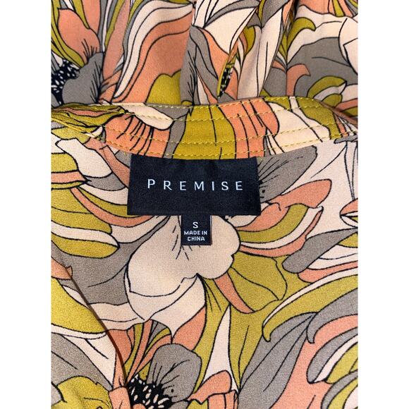 Premise EUC size Small Floral Pink Gray Green Blouse 0 - Picture 8 of 11